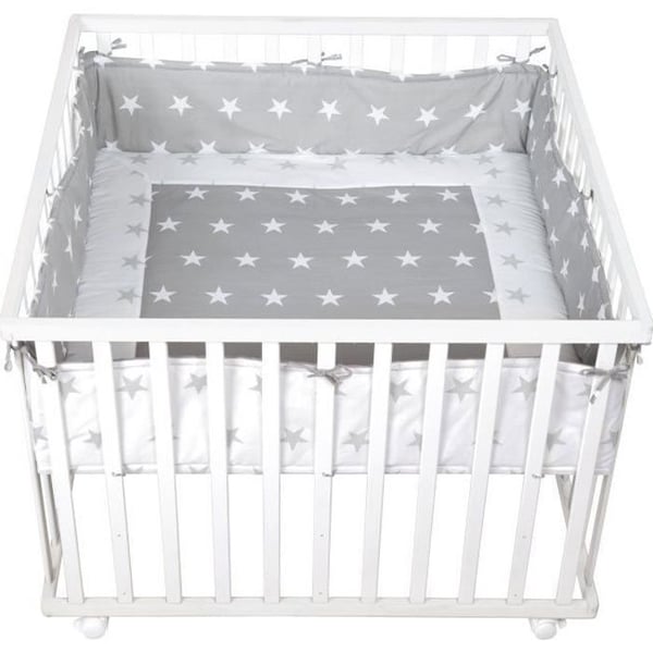 Parc Bébé Little Stars - ROBA - Vit Trä - Skyddande Spjäla - 4 Hjul