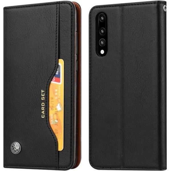 Portföljfodral - AVIZAR - Huawei P20 Pro - Äkta läder - Stödfunktion - Kreditkortscompartments