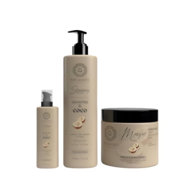 Kera Queen's Trio Coco och Kératine Schampo 500ml + Mask 500ml + Serum 100ml