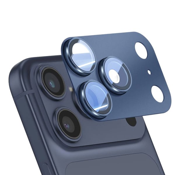 Skyddskamera - PANZER GLASS - iPhone 17 Pro Max - blå aluminiumram - transparent glas - anmärkningsvärd tunnhet Skyddskamera - PANZER GLASS - iPhone 17 Pro Max - blå aluminiumram - transparent glas - anmärkningsvärd tunnhet