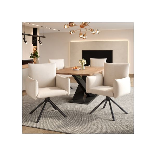 Sæt af 4 polstrede drejeborde 360° med metalben – Beige, armlæn, moderne stil
