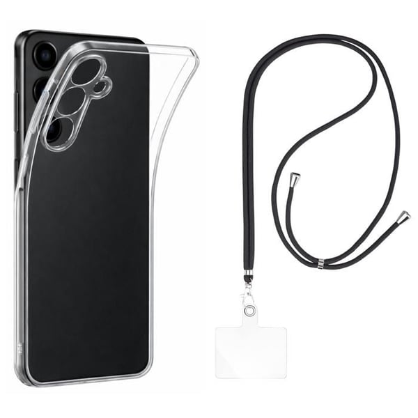 Pack skal och nackband för Samsung Galaxy S26 - Transparent mjuk TPU-skydd med justerbar universalkabel svart Phonillico®