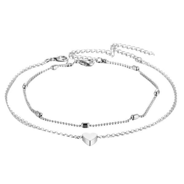 Armband - Kärlek - AT1213 - Dubbel Lager - Metall Silverfärgad - Hjärta Charm