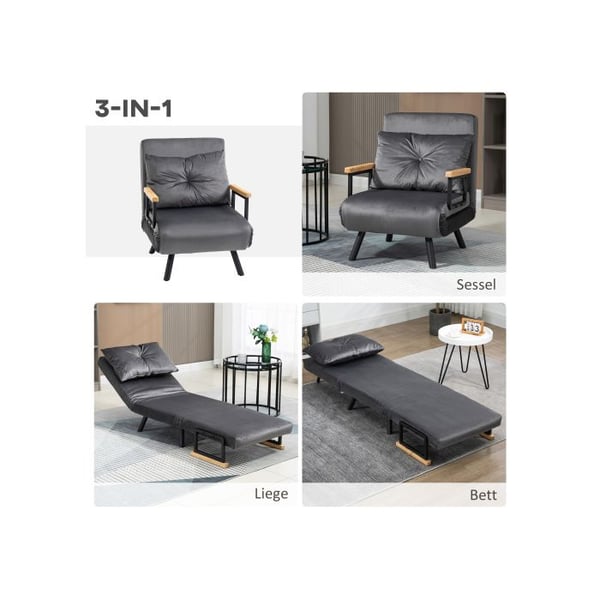 Sofa-seng - MUVOE - Enkel sofa - Justerbar ryg - Velour - Mørkegrå