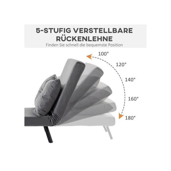 Sofa-seng - MUVOE - Enkel sofa - Justerbar ryg - Velour - Mørkegrå