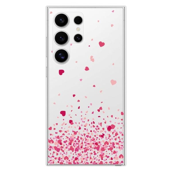 Siliconförstärkt skal med mönster kompatibelt med Samsung Galaxy S24 Ultra Konfetti av hjärtan i rosa
