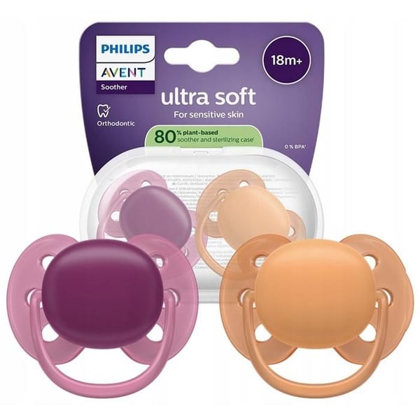 Ortodontisk napp - Philips Avent - SCF09303 - Ultra mjukt silikon 18 månader och uppåt - 2 stycken med steriliseringsetui