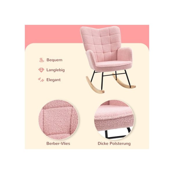 Gyngehest - MUVOE - Imiteret lammeskind - Rosa - Kapacitet 120 kg - Elegant
