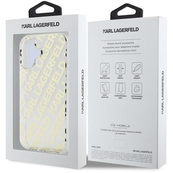 Karl Lagerfeld IML Electroplaterad Återkommande Logotyp Baksida för iPhone 16 Guld