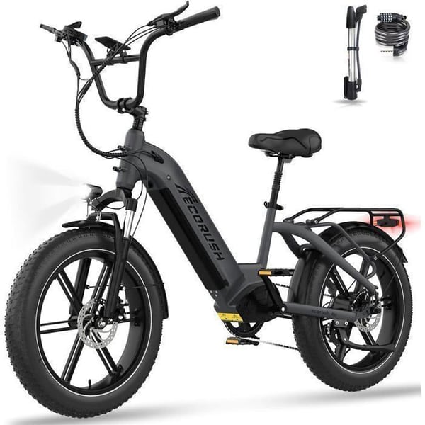 Sähköpyörä VAE - ECORUSH ECO R6 - 20" x 4.0 Isot Renkaat - Irrotettava akku 48V 15,6Ah, 250W, 7-Vaihdetta, MTB - Harmaa