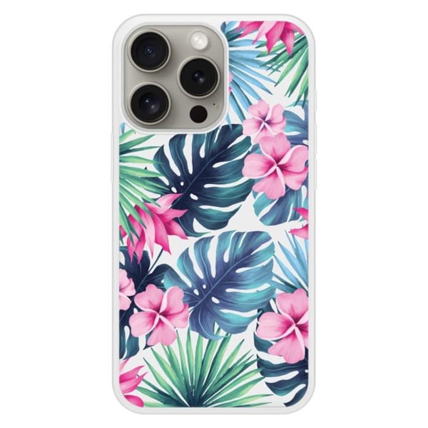 Coque i silikon med förstärkning, tryckt, kompatibel med Apple iPhone 15 Pro, Tropical Aquarelle
