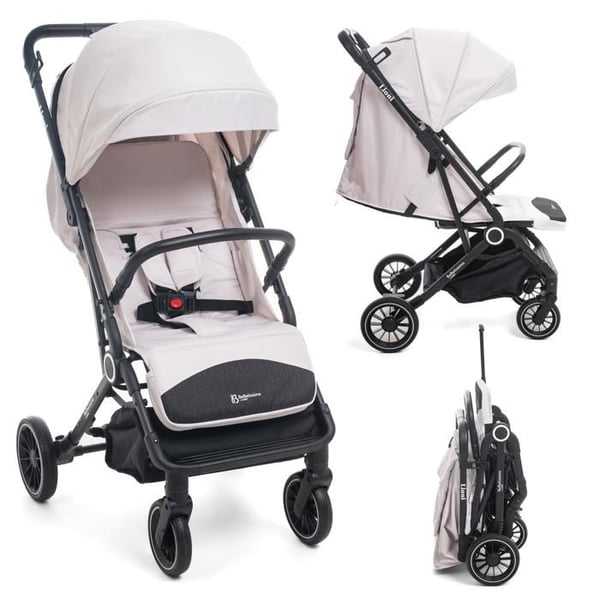 Bebelissimo - Ultralätt Babyvagn i Caneformat - Kompakt - Enhandssammanfällning - Resesurfärg - Lioni - beige