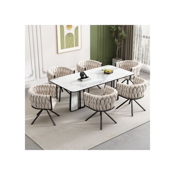 Sæt med 6 drejbare spisestuestole i beige velour - moderne design