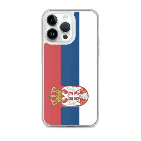 Telefonfodral – Serbiens flagga – Kompatibel med iPhone 14 Pro Max – Mjukt skal – Slitstarkt och stötabsorberande - Silikon - Pixelforma