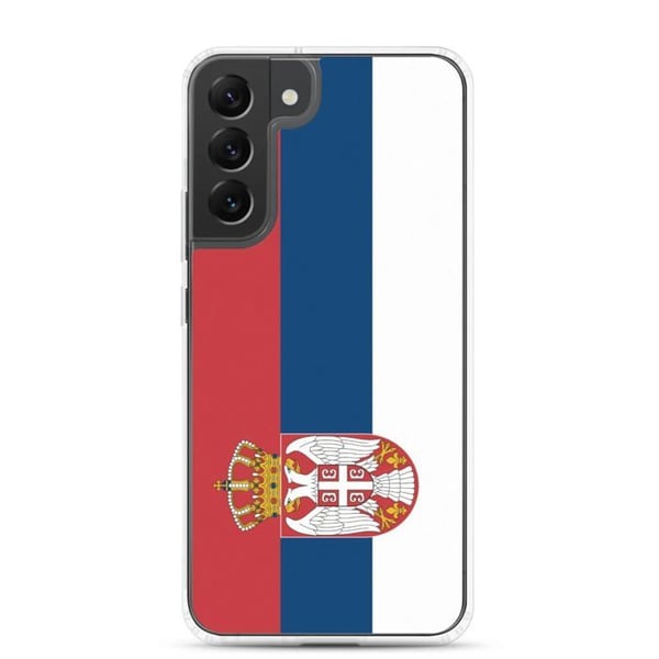Mobilskal – Serbiens flagga – Kompatibel med Samsung Galaxy S22 Ultra – Mjuk hölje – Slitstark och stöttålig – Pixelforma