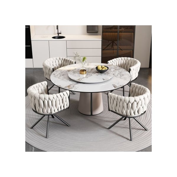 Sæt med 6 drejbare spisestuestole i beige velour - moderne design