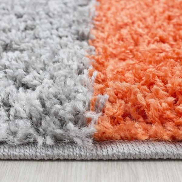 Tapis Shaggy - Ayyildiz - TERRAKOTTA-VIT-GRÅ - 200x290 cm - 30 mm höjd på luggen - Inomhus