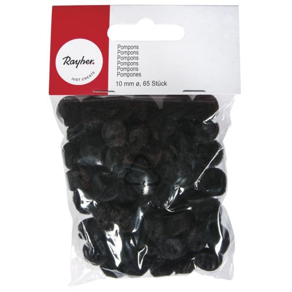 Pomponer, svart, 10 mm, 65 st