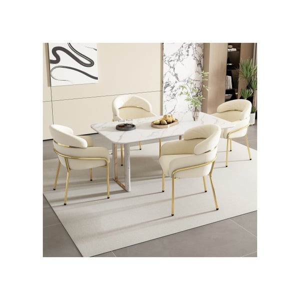 Spisestol - MUVOE - Let luksus - Beige velour - Metalben - Sæt af 2