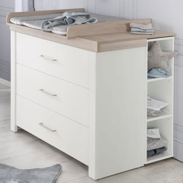 Skötbord ROBA Lucy - 3 Lådor med Dämpad Stängning - Vit - Lunares Ek