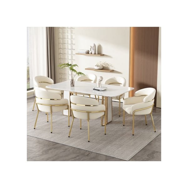 Spisestol - MUVOE - Let luksus - Beige velour - Metalben - Sæt af 2