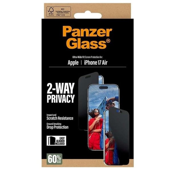 Hærdet Glas - PANZER GLASS - iPhone Air - Anti-spion - Ultra-Bred Pasform - EasyAligner