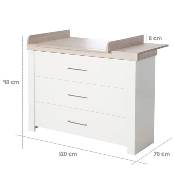 Skötbord ROBA Lucy - 3 Lådor med Dämpad Stängning - Vit - Lunares Ek