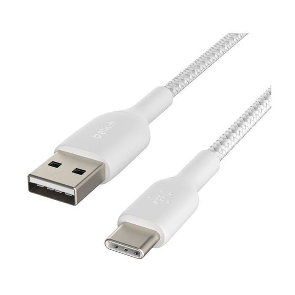 Flätad kabel - BELKIN - USB-A till USB-C - 3 m - Vit