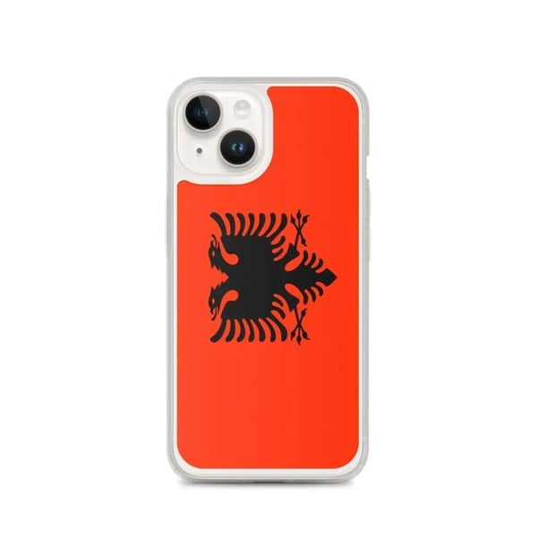 Mobilskal – Albansk flagga – Kompatibel med iPhone 14 – Mjukt skal – Slitstarkt och stötabsorberande – Silikon – Pixelforma