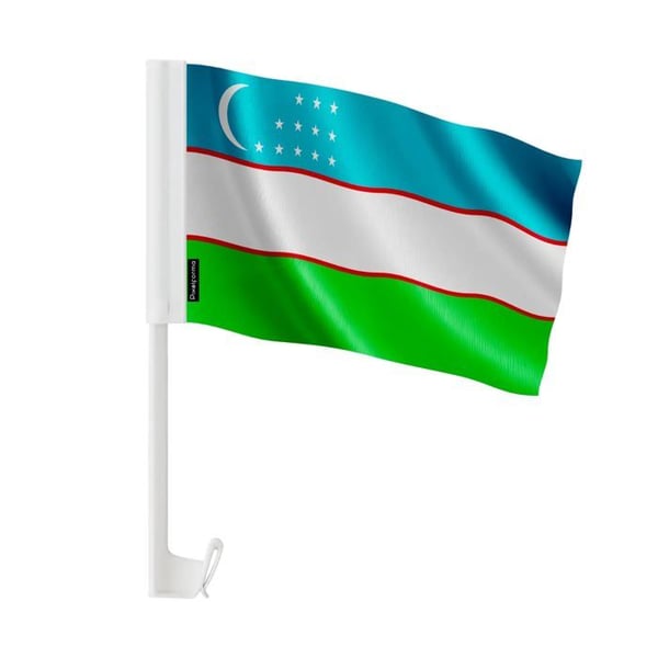 Bilflagga Uzbekistan – 14 x 21 cm – Polyester Tyg – Fäste på Fönster – 20 stycken – Pixelforma