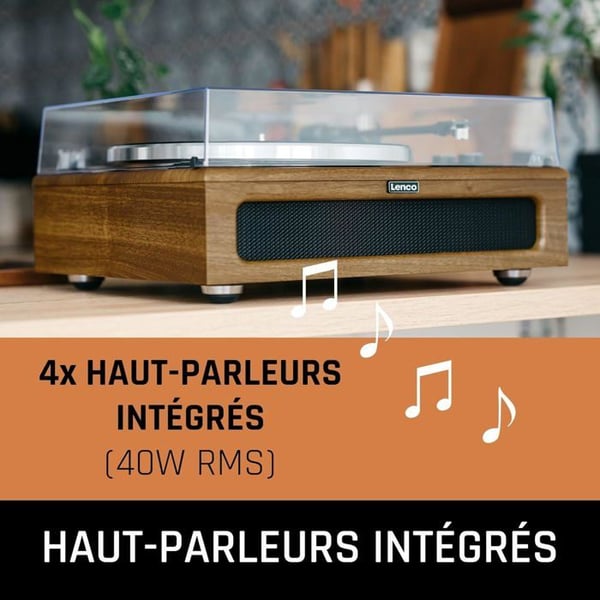Platine Vinyle Bluetooth 5.0 - Lenco - fire indbyggede højttalere 40W RMS - LS-410WA - Mørkt træ