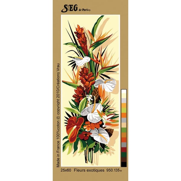 Antikt kanvas Exotiska blommor 25x60cm