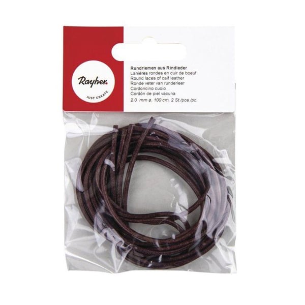 Runda kohudsband, 2 mm ø, mörkbruna, 100 cm, 2 st.
