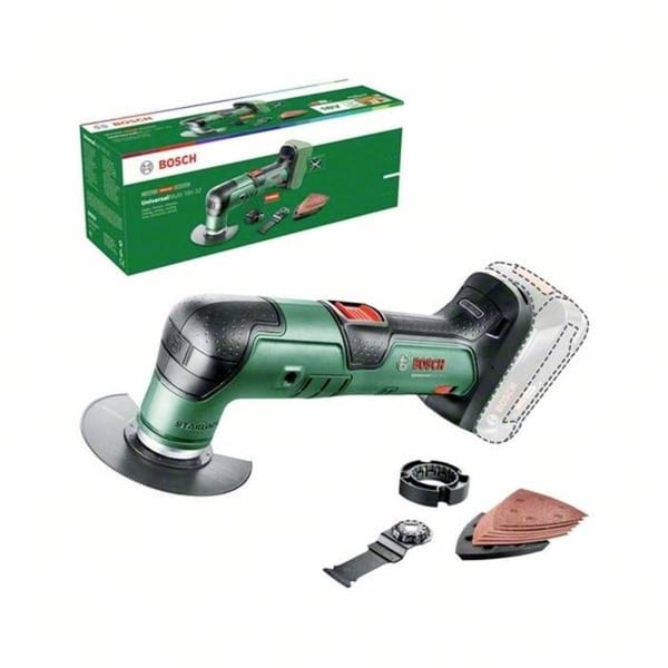 Bosch Akku-multi työkalu UniversalMulti 18V-32 toimitetaan 1x sahalaita; 1x leikkuulaita; 1x hiomalevy;