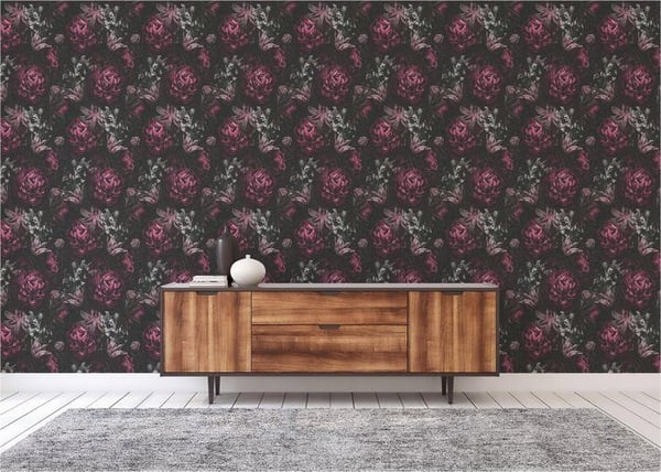 Tapet Blommor M1-No.3456 Non-woven tapet Lila Svart Blommig Natur