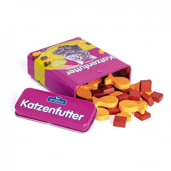 Erzi Pretend Play i træ købmandsbutik Merchandise Kat Mad i en metalæske - 18461