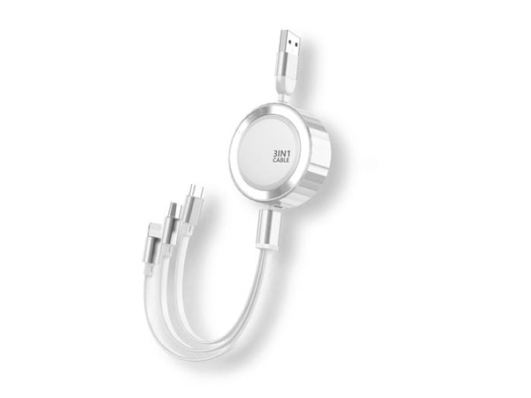 Traditionell 3 i 1 Micro-USB/Lightning/USB-C till USB-A 3A 480MBps 1,2m Silver