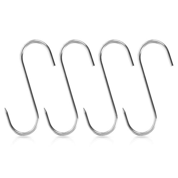 Rökningskrokar i rostfritt stål - ORION - 4-pack - 15x12 cm - S-form - Vass spets