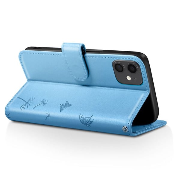 Plånboksfodral - ZANAÉ - iPhone 11 - Syntetläder - Blommor och Fjäril - Ljusblå