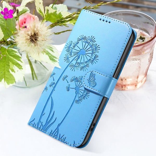 Plånboksfodral - ZANAÉ - iPhone 11 - Syntetläder - Blommor och Fjäril - Ljusblå