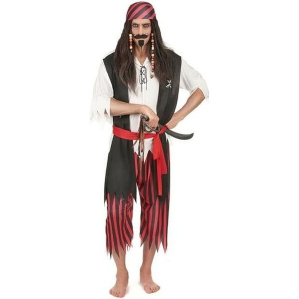 Piratdräkt för män - Karibisk kostym - Svart, vit och röd - 100% polyester