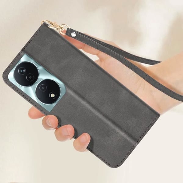 Fodral för Honor 90 Smart - AVIZAR - Flip Wallet Support handledsrem - Grå