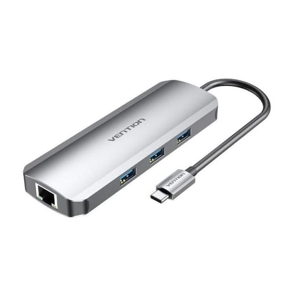 Dockningsstation USB Typ-C Vention TOLHB- 1xHDMI- 3xUSB- 1xUSB Typ-C PD- 1xRJ45- 1xSD-kortläsare- 1xMicroSD- Jack 3.5- Grå