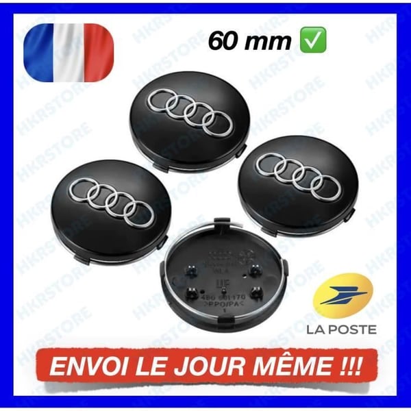 4X HJULCENTERNAVSKÄLL För AUDI SVART 60MM Emblem Logotyp Badge Fälg