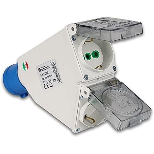 Industriel Adapter Dobbelt Stik - FANTON - 2P+T16A - Blå - Stikdåse - IP44 Industriel Adapter Dobbelt Stik - FANTON - 2P+T16A - Blå - Stikdåse - IP44