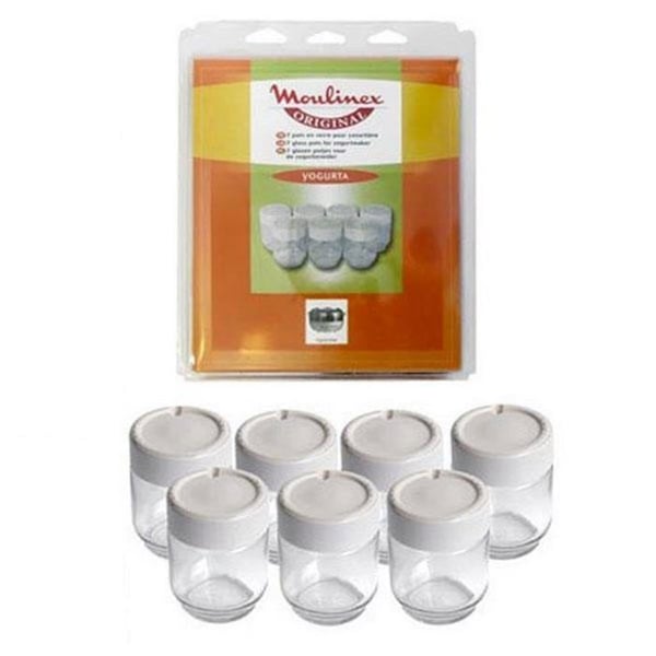 Set med 7 Moulinex yoghurt maker krukor - Vit - Tillbehör för Yoghurt maker