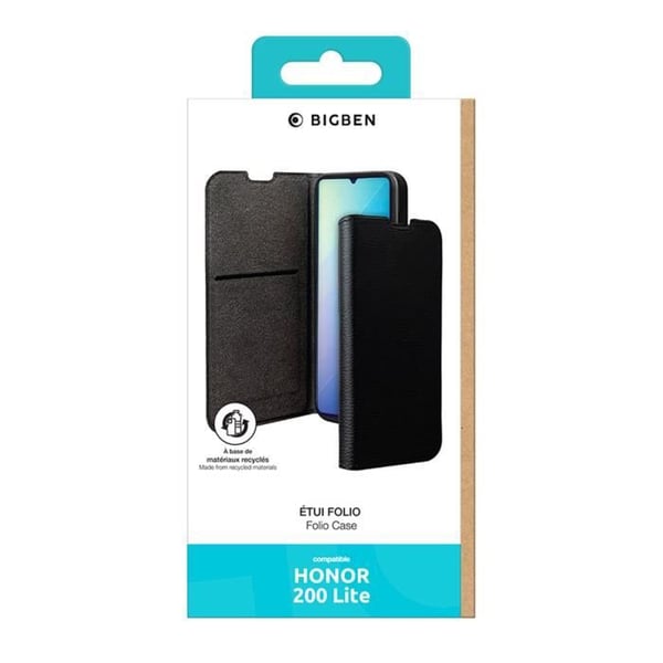 Folio-plånbok - BIGBEN - Honor 200 Lite - Svart - Fällbart Stöd - Helt Skydd