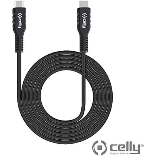 CELLY USB-C-kabel - Svart - För laddning och synkronisering av smartphones och surfplattor - USB-C-kontakt med dubbla portar