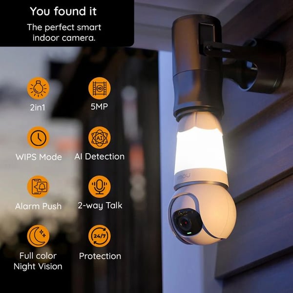 Lampkamera - Imou - IPC-S6DP-5M0WEB-E27 - 5MP - Mänsklig detektion - Nattseende