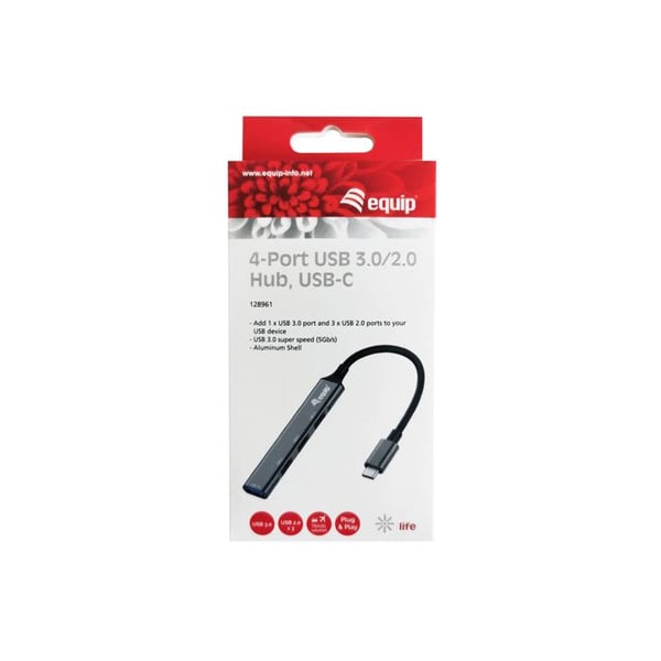 USB-hubb 4 portar - Equip - 128961 - USB 3.2 Gen 1 - Typ-C och Typ-A - Aluminium Svart/grå